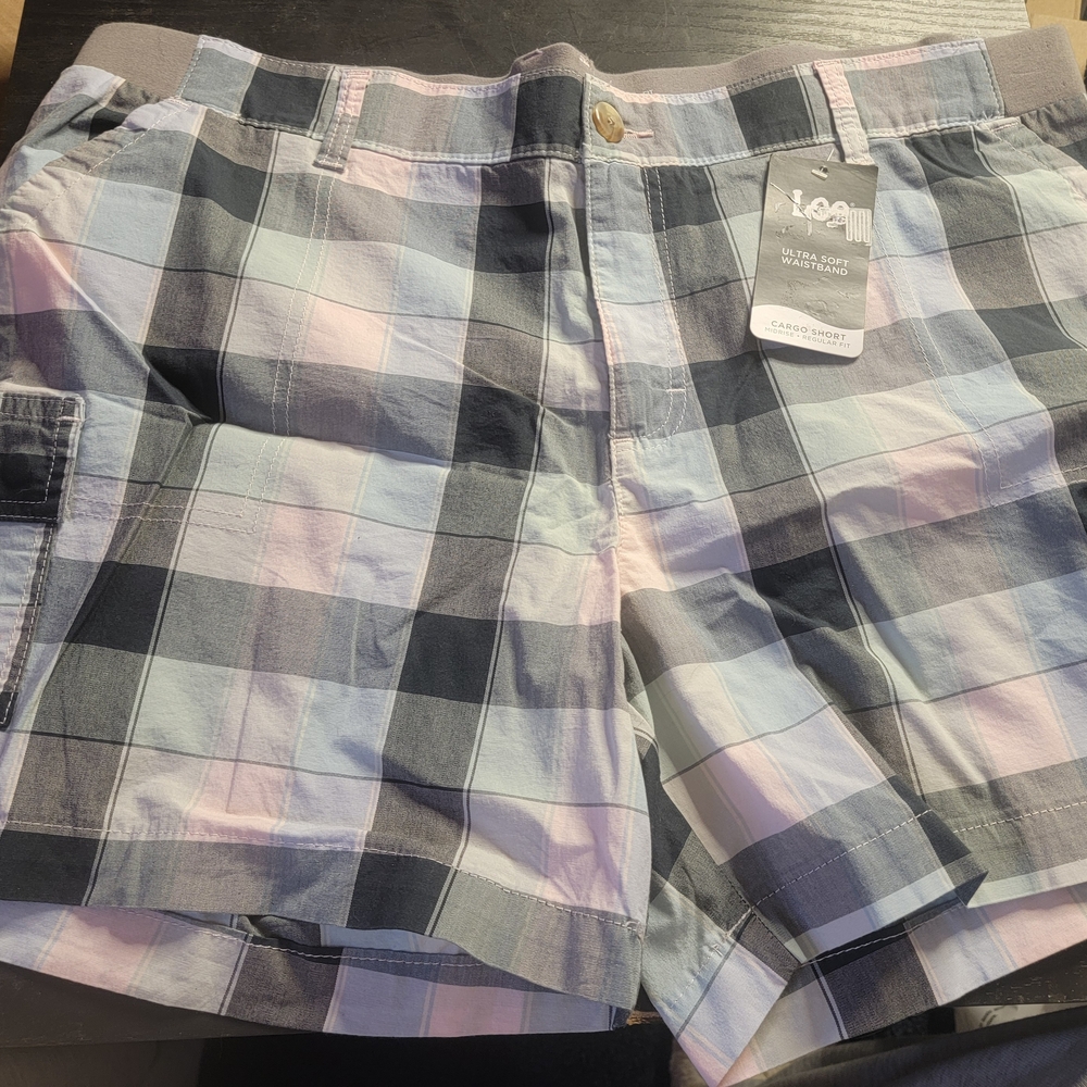 Lee Women's Plaid Cargo Shorts - Black, White, Pink